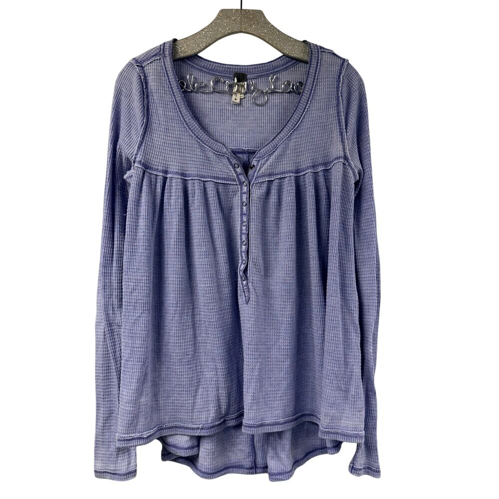 We The Free People Long Sleeve Henley Top Shirt Waffle Knit Purple Small